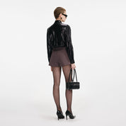 BLACK METALLIC PUSSY BOW BLOUSE