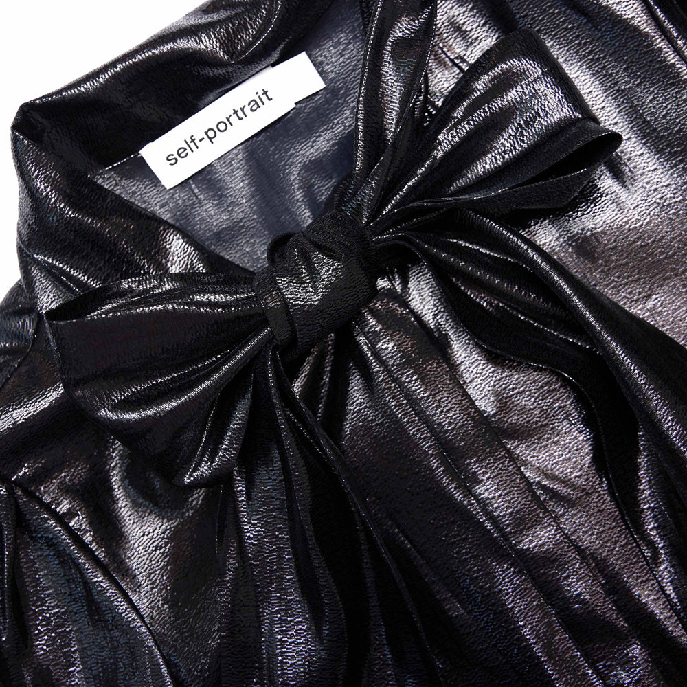 BLACK METALLIC PUSSY BOW BLOUSE