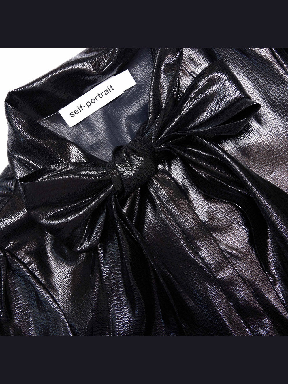 Black metallic pussy bow blouse
