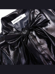 Black metallic pussy bow blouse
