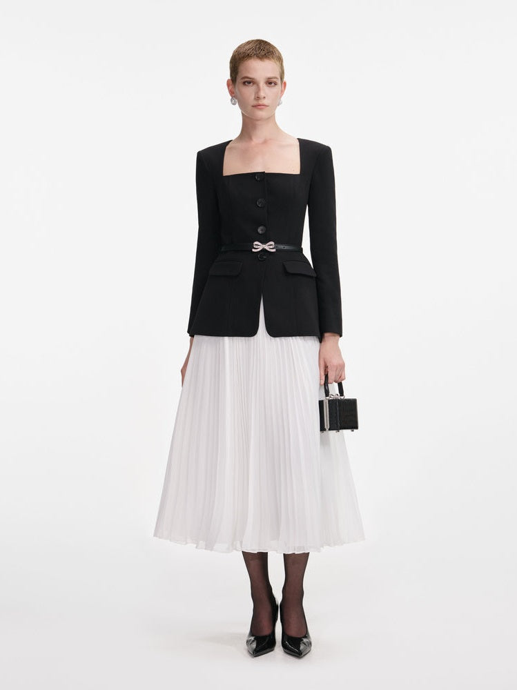 Black long sleeve contrast chiffon midi dress