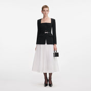 BLACK LONG SLEEVE CONTRAST CHIFFON MIDI DRESS