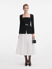 Black long sleeve contrast chiffon midi dress