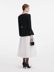 Black long sleeve contrast chiffon midi dress