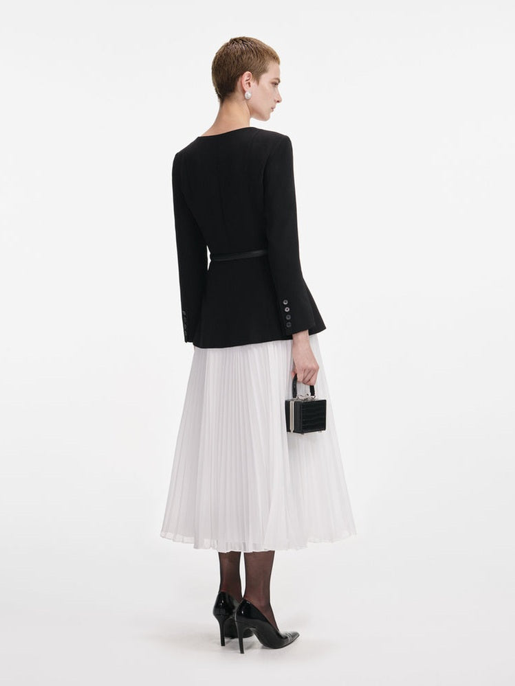 Black long sleeve contrast chiffon midi dress