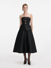 Black taffeta bandeau midi dress