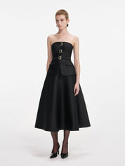 Black taffeta bandeau midi dress