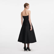 BLACK TAFFETA BANDEAU MIDI DRESS