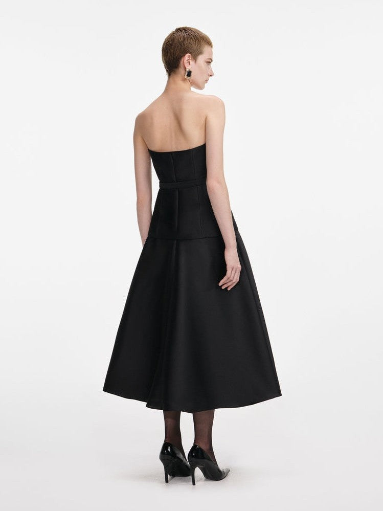 Black taffeta bandeau midi dress