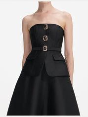 Black taffeta bandeau midi dress