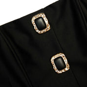 BLACK TAFFETA BANDEAU MIDI DRESS