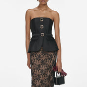 BLACK TAFFETA BANDEAU TOP