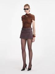 Brown rhinestone mesh cut out top