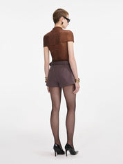 Brown rhinestone mesh cut out top