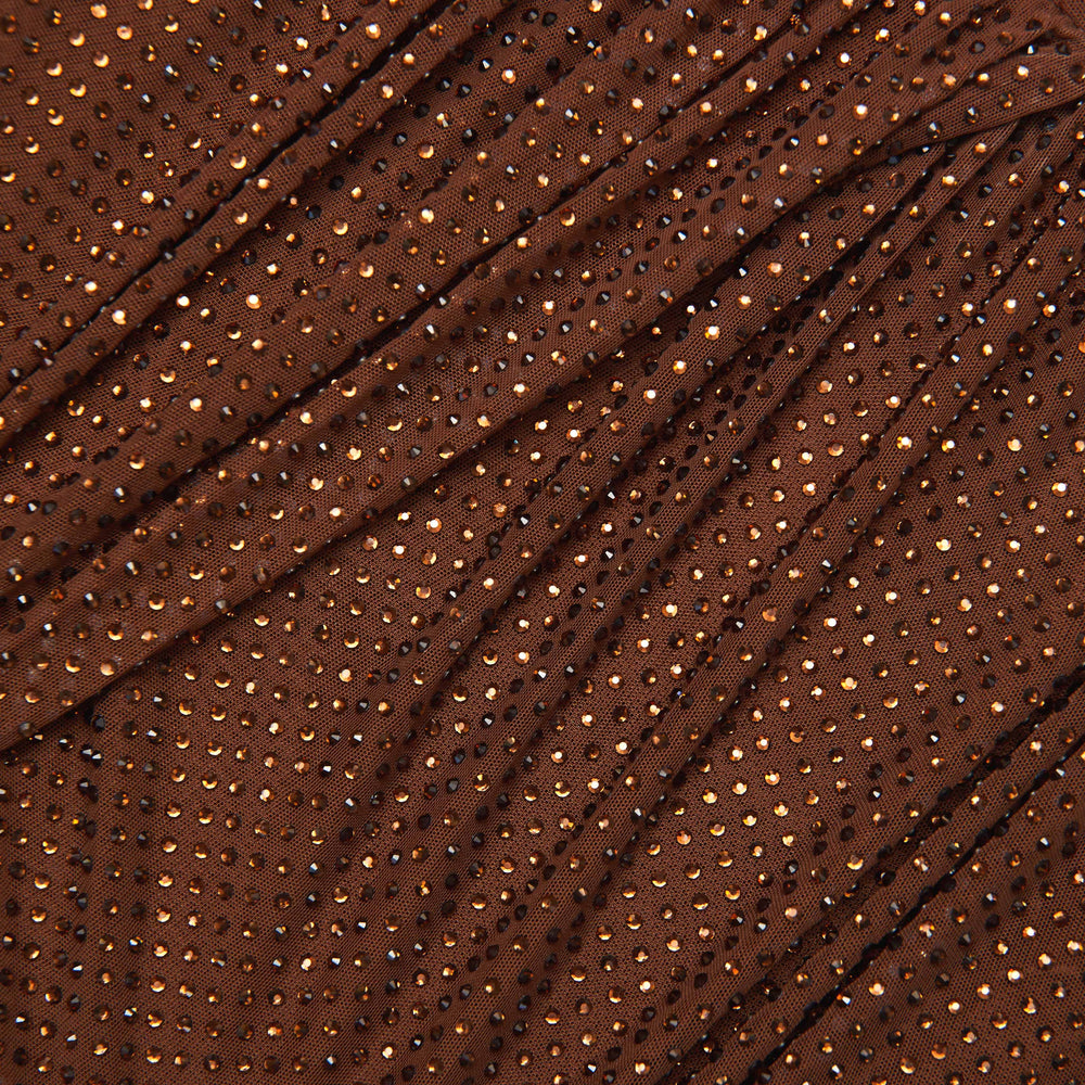 BROWN RHINESTONE MESH CUT OUT TOP