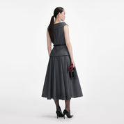 GREY WOOL TAILORED MIDI DRESS