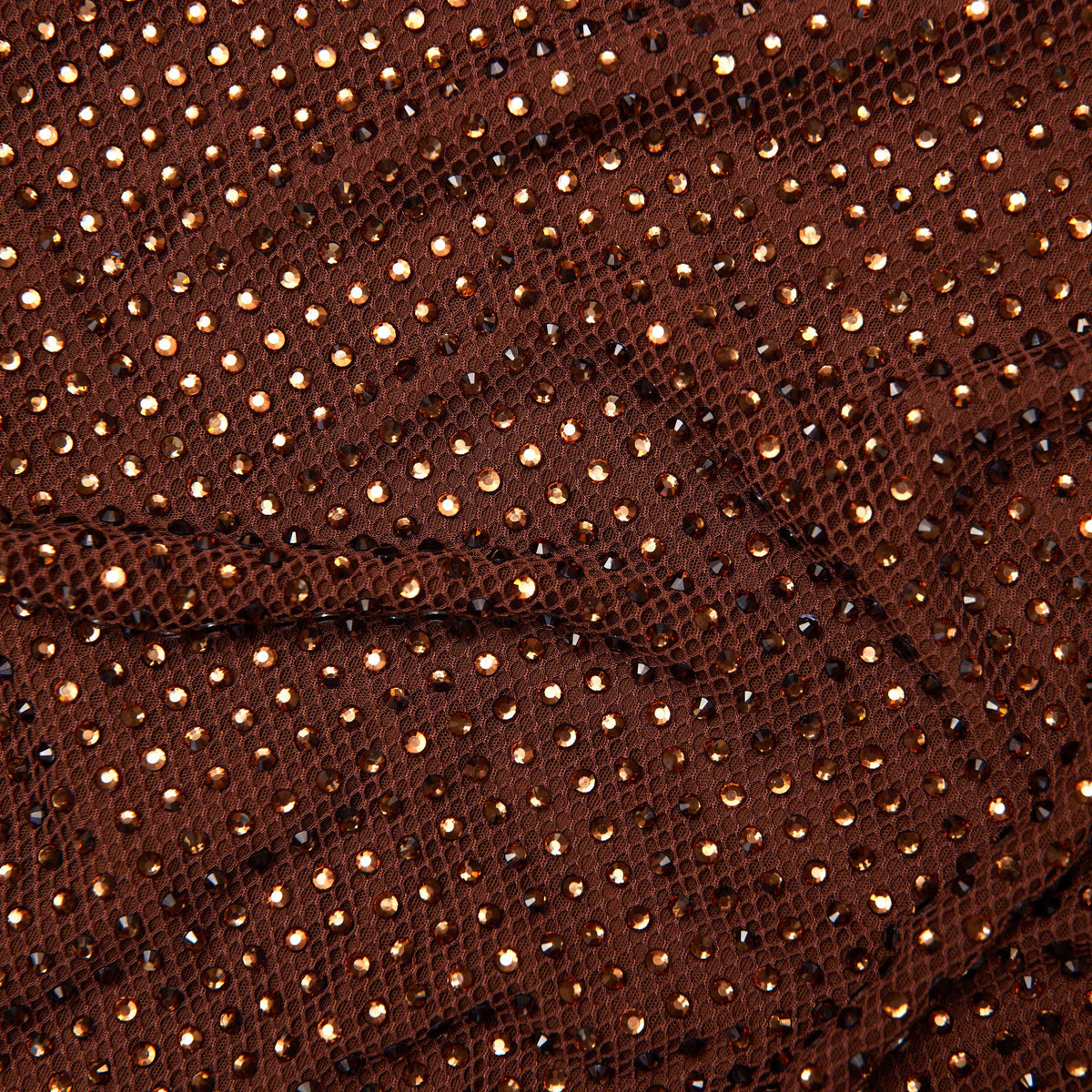 BROWN RHINESTONE MESH MAXI DRESS