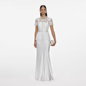 WHITE LACE SATIN MAXI DRESS