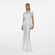 WHITE LACE SATIN MAXI DRESS