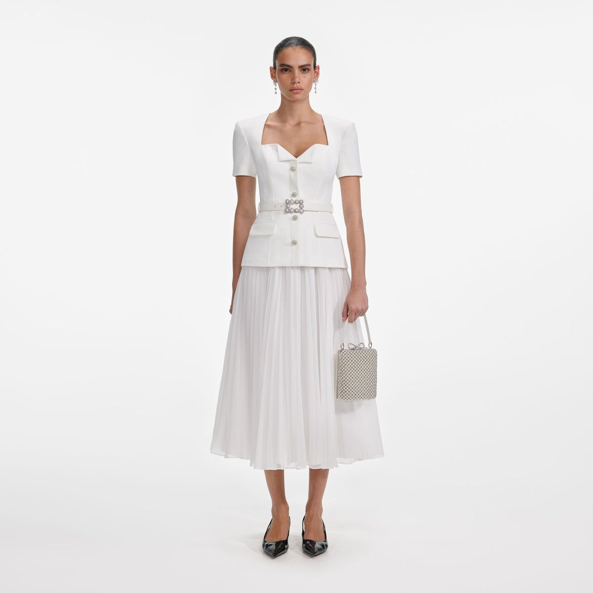 WHITE CREPE CHIFFON MIDI DRESS