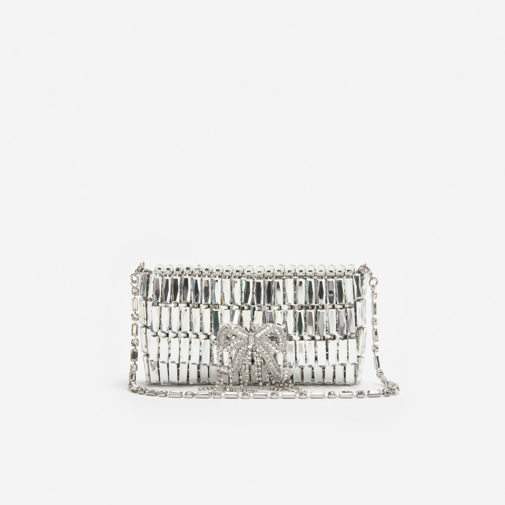 SILVER CRYSTAL BOW MINI SHOULDER BAG