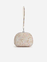 Multi crystal top handle clutch bag