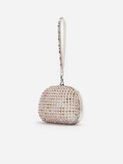 Multi crystal top handle clutch bag