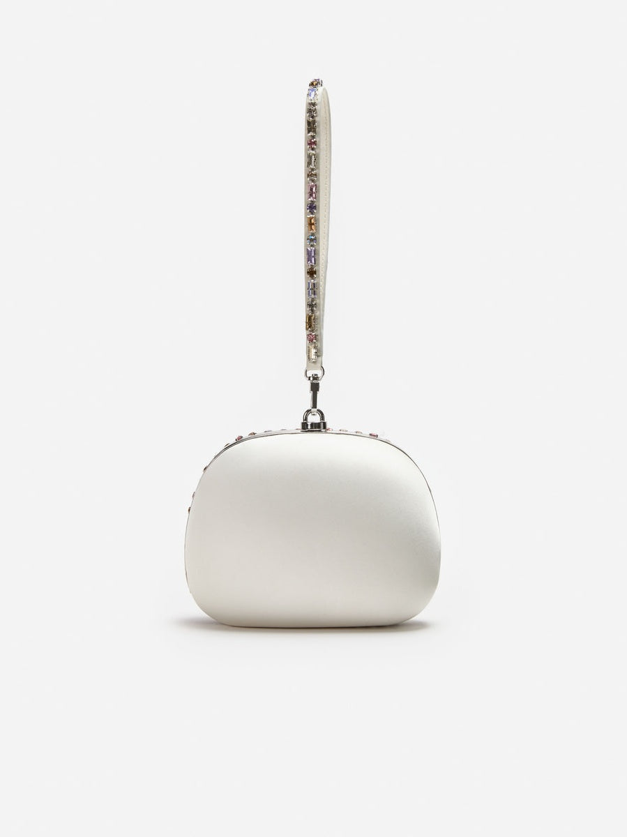 Multi crystal top handle clutch bag