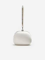 Multi crystal top handle clutch bag