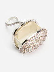 Multi crystal top handle clutch bag