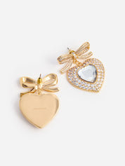 Gold bow crystal heart earrings