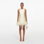 Yellow taffeta feather trim mini dress