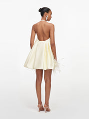 Yellow taffeta feather trim mini dress