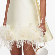 Yellow taffeta feather trim mini dress