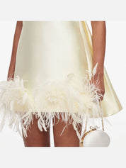 Yellow taffeta feather trim mini dress