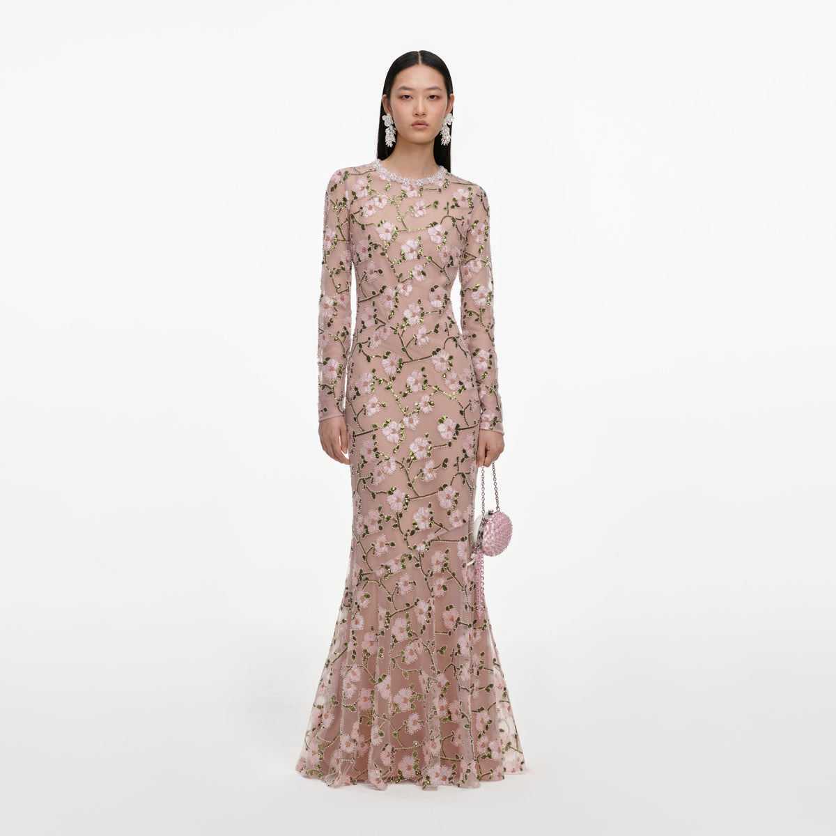 Pink floral sequin maxi dress
