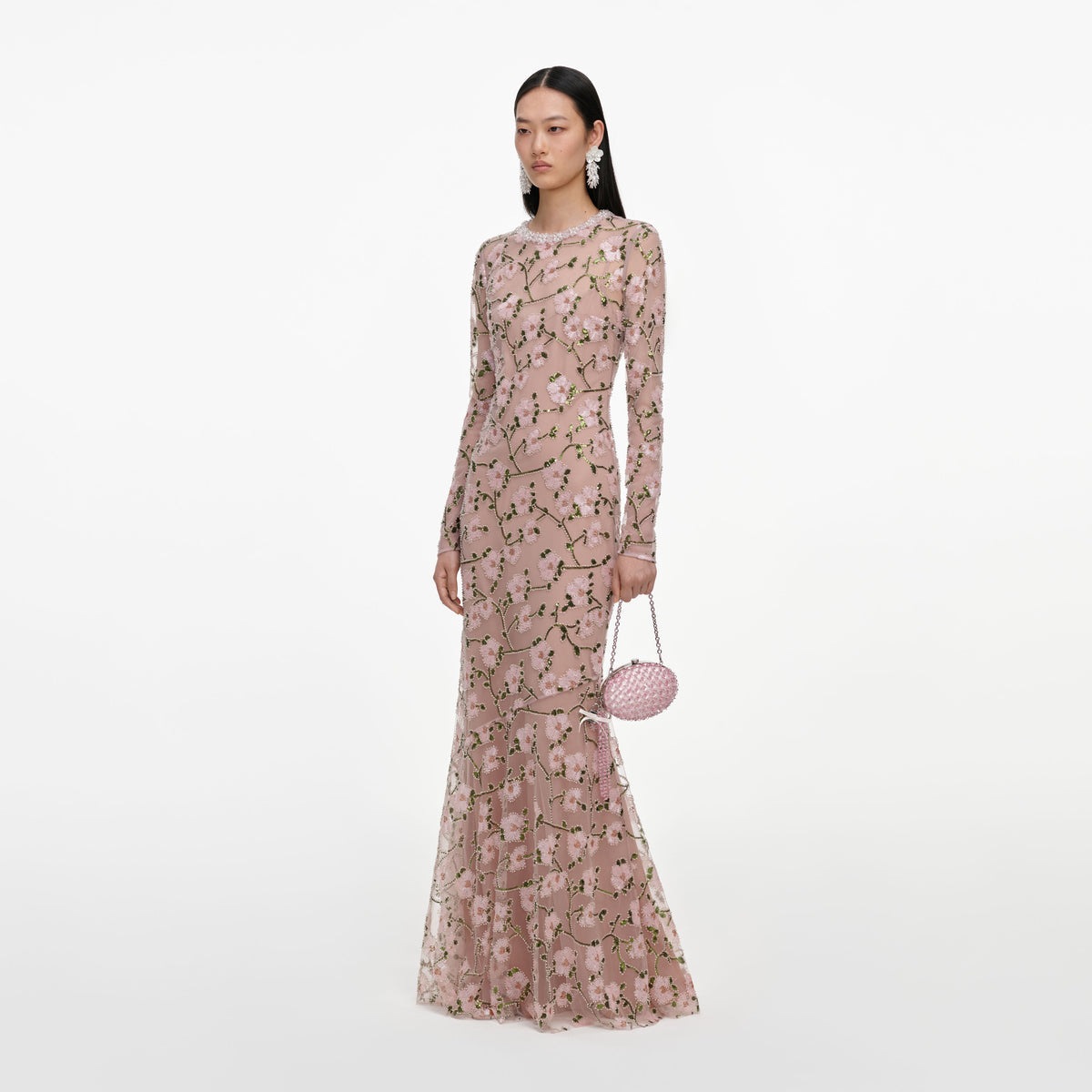Pink floral sequin maxi dress
