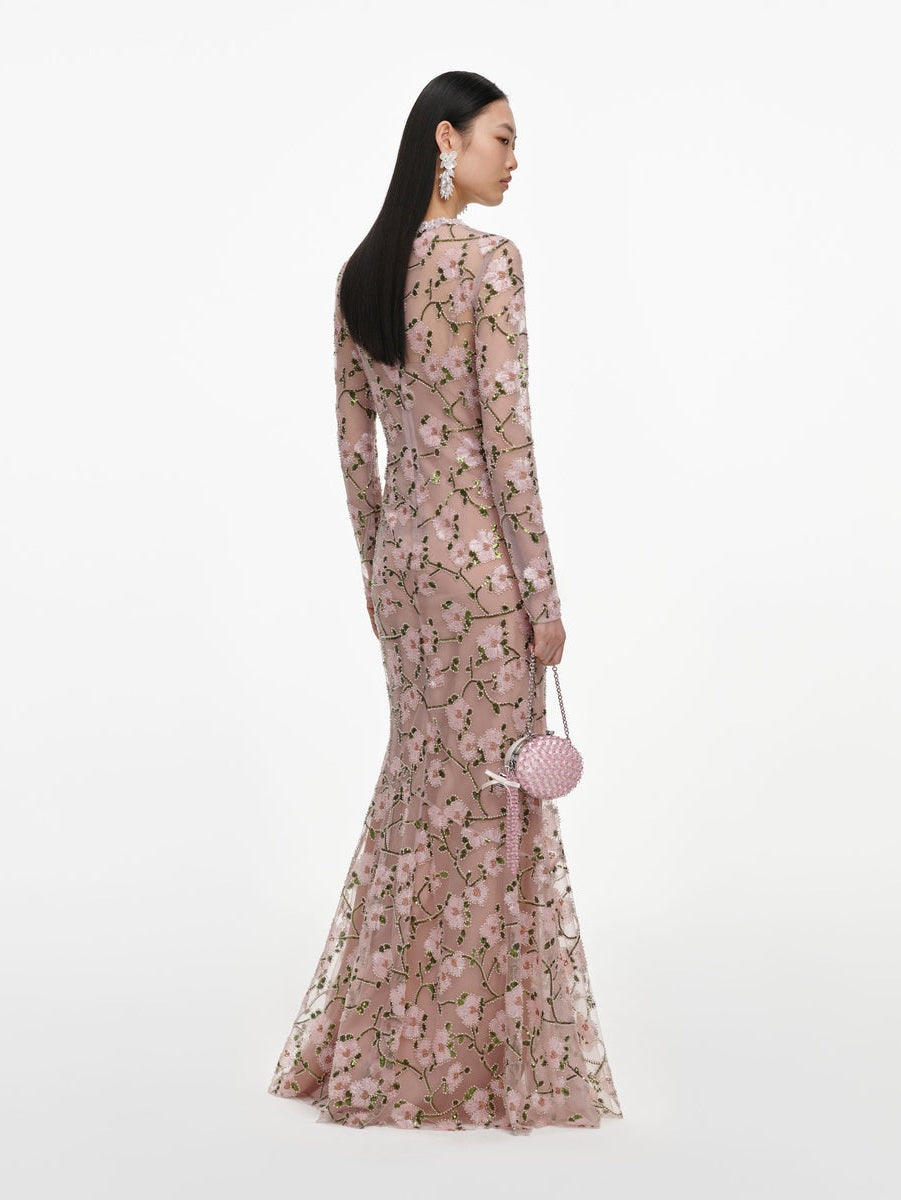 Pink floral sequin maxi dress
