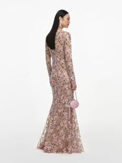 Pink floral sequin maxi dress