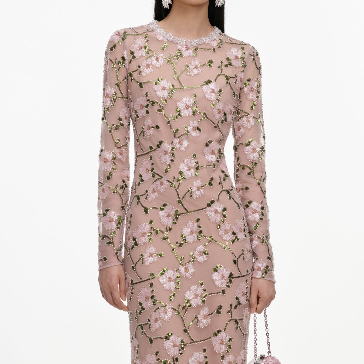 Pink floral sequin maxi dress