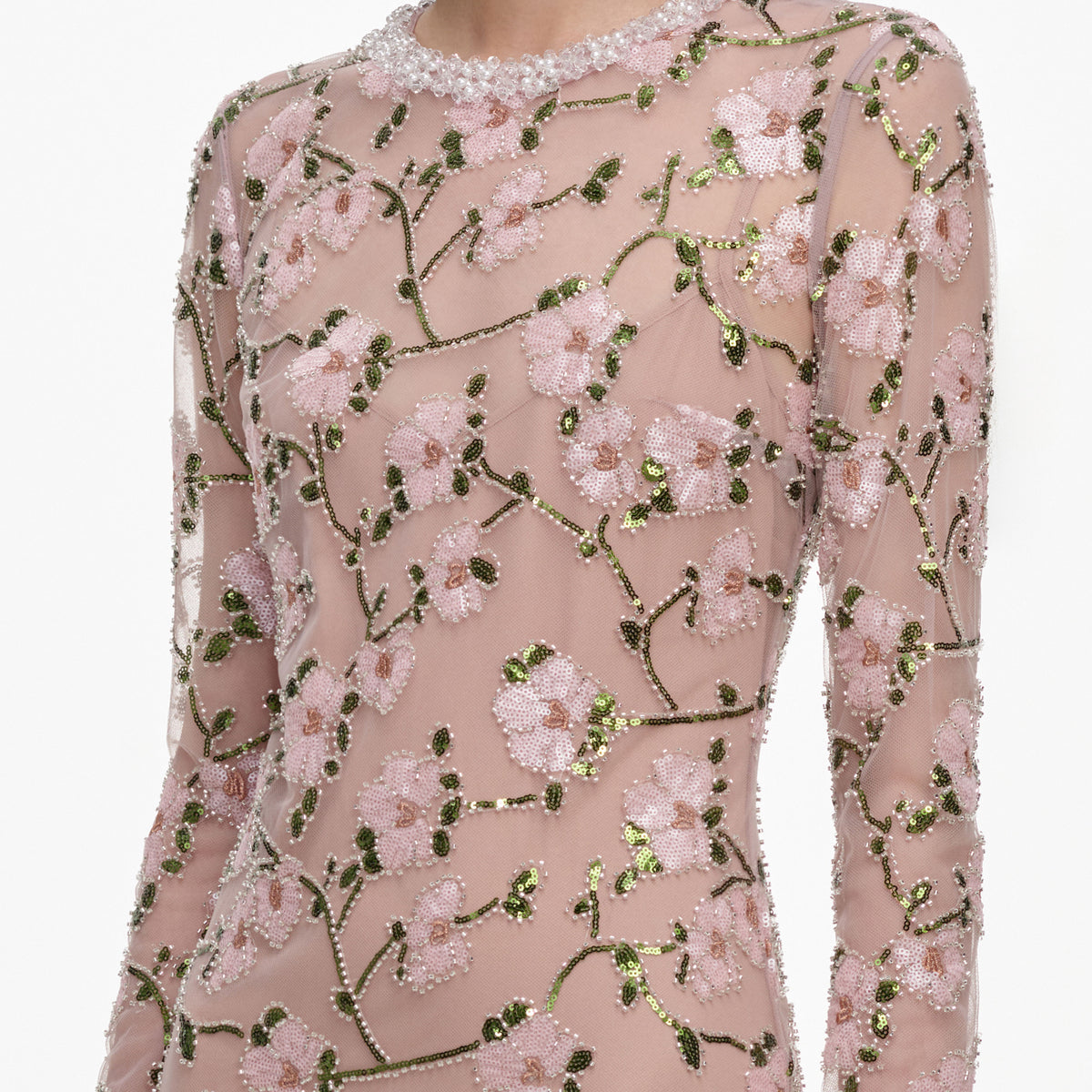 Pink floral sequin maxi dress