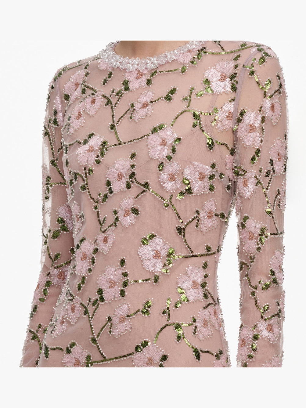 Pink floral sequin maxi dress