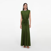 Olive jersey gathered maxi dress