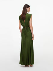 Olive jersey gathered maxi dress