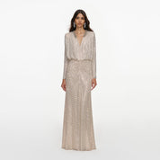 Champagne rhinestone embellished maxi dress