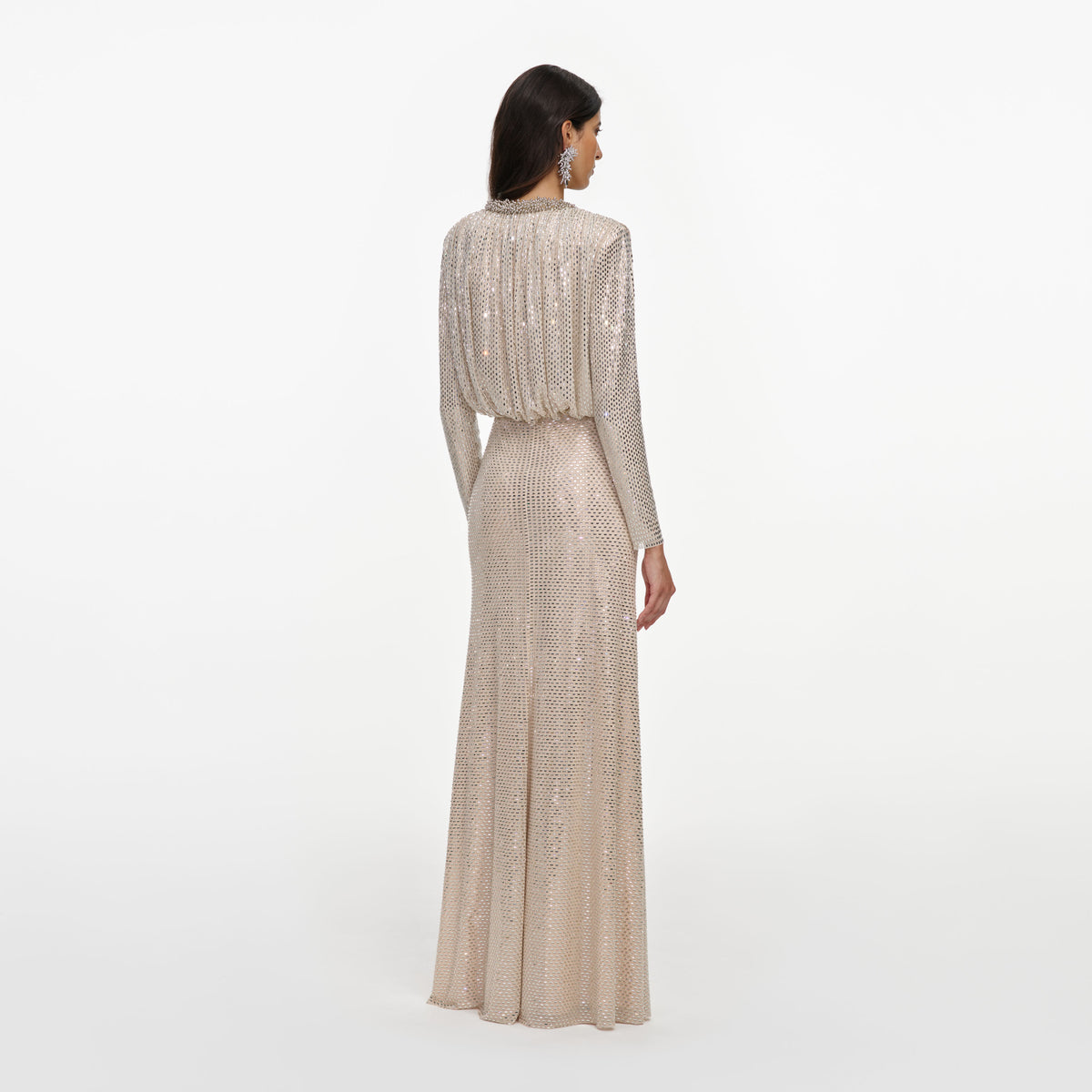 Champagne rhinestone embellished maxi dress
