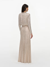 Champagne rhinestone embellished maxi dress