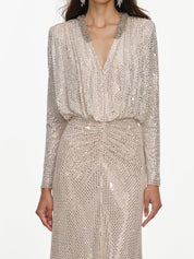 Champagne rhinestone embellished maxi dress