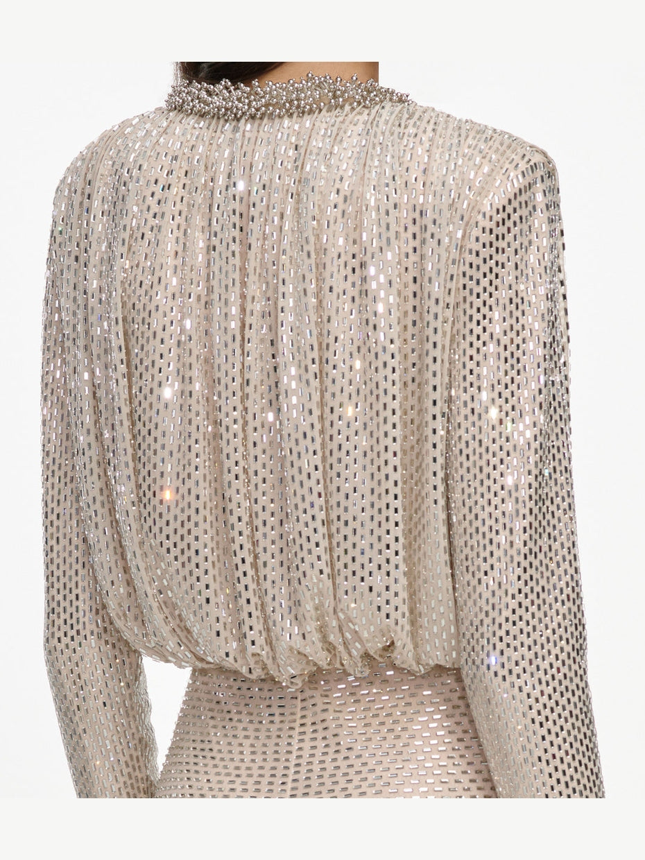 Champagne rhinestone embellished maxi dress
