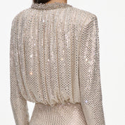 Champagne rhinestone embellished maxi dress